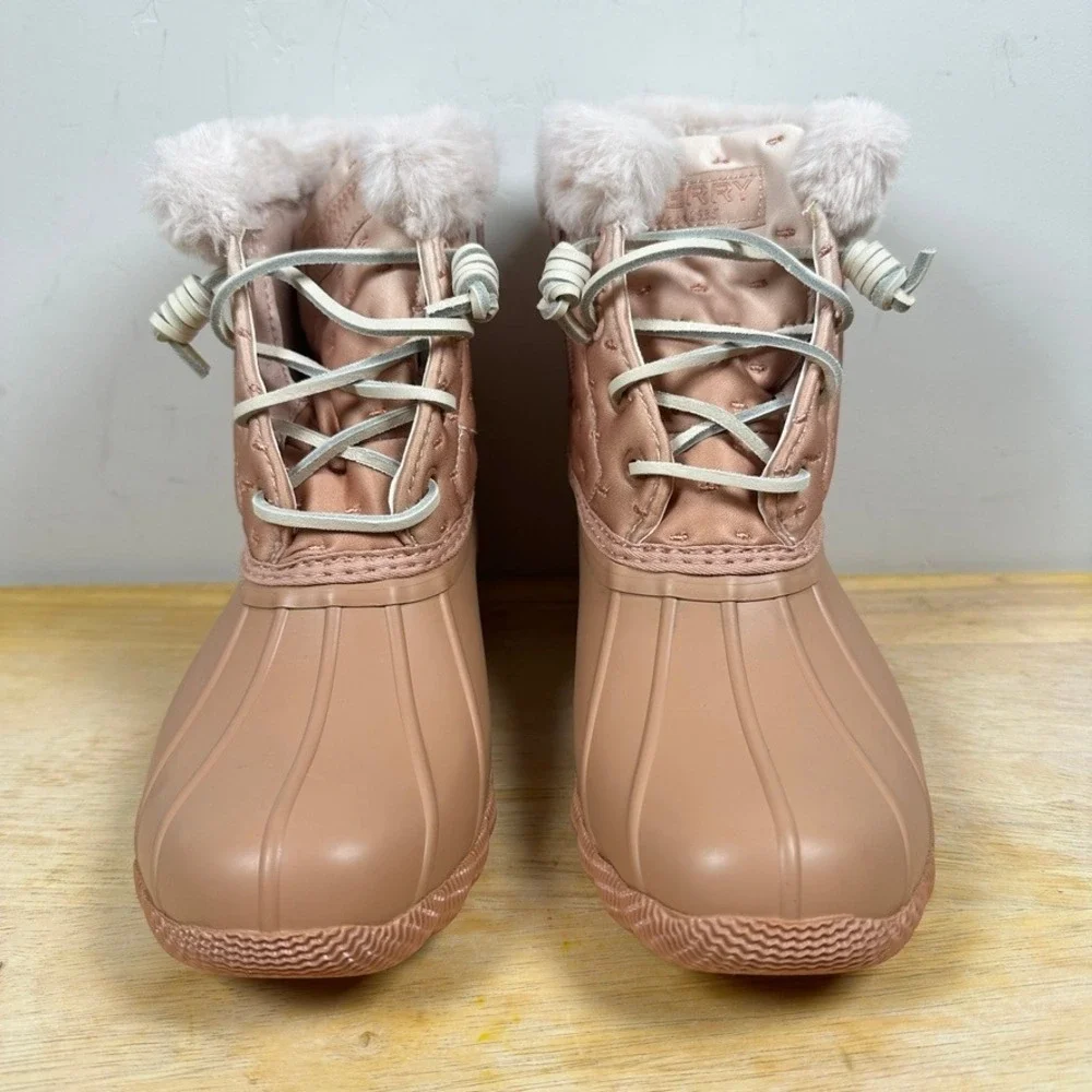 Sperry Saltwater Duck Boots Womens 5 Shibori Rose Pink Quilted STS87896 Rain NIB